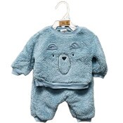 Wholesale - 2pc BEAR BLUE JOGGER SET - CORAL FLEECE C/P 48, UPC: 191655349450